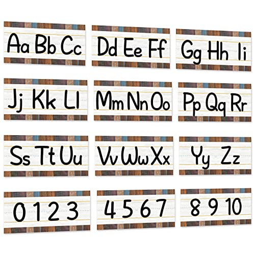 12 Pieces Alphabet Bulletin Board Strips Set Alphabet Line ABC Alphabet Banner & Number Border Posters for Preschool Kindergarten Classroom Playroom Bedroom (Industrial Chic) - style: Industrial Chic