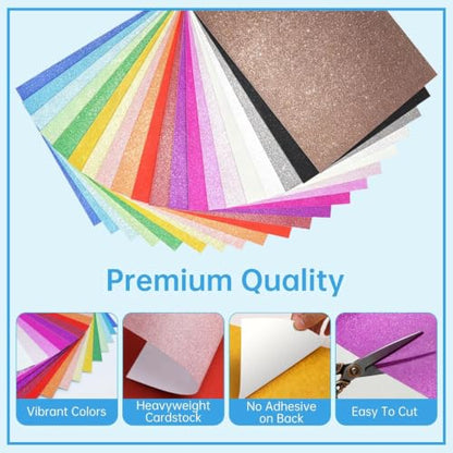 40 Sheets A5 Glitter Cardstock, 20 Colors, Greeting Card, Scrapbook, DIY | 250 GSM Structured Glitter Paper, Easy to Cut, Fold, Bond, Cupcake Toppers, Scrapbooks, Birthday Banners, Gift Packaging