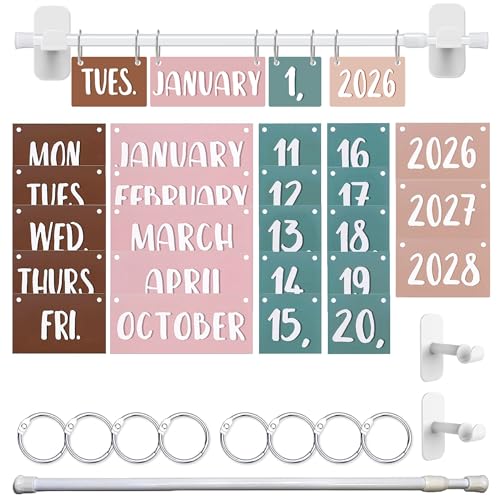Colorful Flip Calendar for Classroom, Calendar Bulletin Board Set with 54 Date Cards, Adjustable Holder and Upgraded Base, Date Flip Chart for Home Classroom Decor Teacher Supplies, Boho - color: BOHO