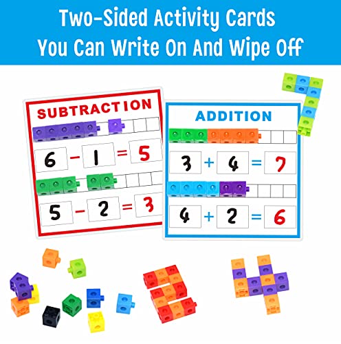 SpriteGru Math Linking Cubes, Math Cubes Manipulatives with Activity Cards Linking Cube Math Counters for Kids Kindergarten Learning Activities - style: addition & subtraction