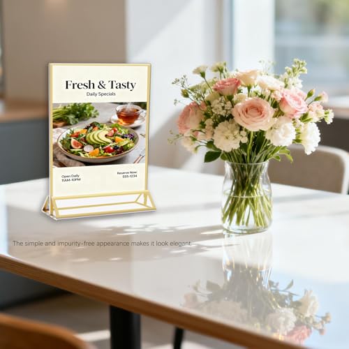 CHILDLION 3 Pack Acrylic Sign Holder 8.5x11 Inches, Double Sided Gold Picture Frame Stand up Table Top Sign Holders, Vertical Menu Flyer Stand, Plastic Frame for Stores, Restaurants, Hotels, Office (3 Pack 8.5*11) - size: 3 Pack 8.5*11
