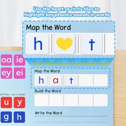 JoyCat 265 Phonics Magnetic Letter Tiles- Hooked on Phonics, ABC Reading Games Set with Word-Building Folder & Storage Case, Letter Sound Alphabet Letters, Preschool Pre k Classroom Materials - style: 265 Tiles+1 Word Folder