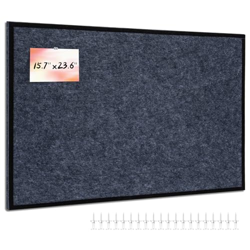 Felt Bulletin Board 23.6 x 15.7 Inch – Black Frame, Corkboard Alternative for Vision Board, Wall-Mounted Notice Board with 20 Push Pins, Home, Office & Classroom Organization – Dark Grey - color: Dark Grey