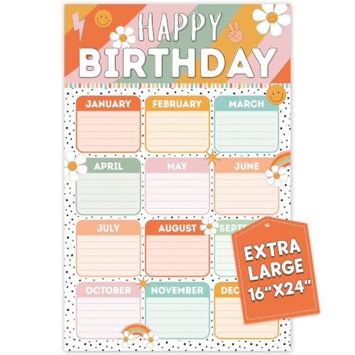 BEAWART Retro Vintage Classroom Birthday Chart 16“x24”, Happy Birthday Calendar Chart Classroom, Bday Bulletin Board Sign Decoration, Reusable Poster Back to School Teaching Supplies, Shipped in Tube - color: Retro Vintage