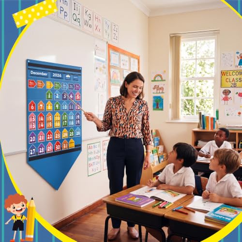 Weysat 128 Pcs Crayon Classroom Calendar Pocket Chart Set Crayon Calendar Bulletin Board with Pocket Season Festival Weather Date Chart for Preschool Elementary School Teacher Supplies - style: Crayon