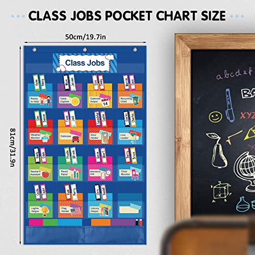 KIKIGOAL Class Jobs Pocket Chart Bulletin Board for School Classroom,Teacher's Helper Classroom Management Educational Pocket Chart (Blue) - color: Blue