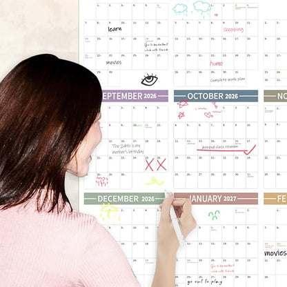 GuassLee Large Yearly Wall Calendar 2026-2027, Full Year Calendar One Page, Jun. 2026- May 2027, Annual Wall Calendar 2026, 24"X 48" Wall Calendar 2026 Large with Foam Stickers - color: Jun White