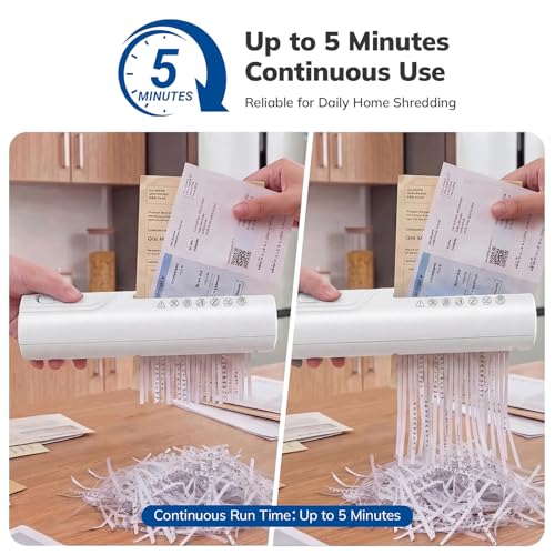 Mini Paper Shredder, Portable Paper Shredder for Home, 3-Sheet Strip Cut 4mm, Compact Paper Shredder with Forward & Reverse and Overheat Protection, Small Shredder for Desk and Home Office (L, White) - size: White