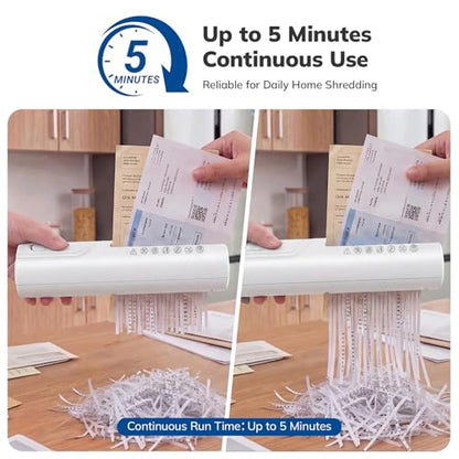 Mini Paper Shredder, Portable Paper Shredder for Home, 3-Sheet Strip Cut 4mm, Compact Paper Shredder with Forward & Reverse and Overheat Protection, Small Shredder for Desk and Home Office (L, White) - size: White