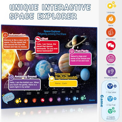 Qiaojoy Bilingual Interactive World Map for Kids Learning and Educational Toys, Talking Electronic Kids World Map i-Poster Geography Games Ages 3 to 12 Years Old, Custom Talking Birthday Gifts Card - style: World Map& Space Poster