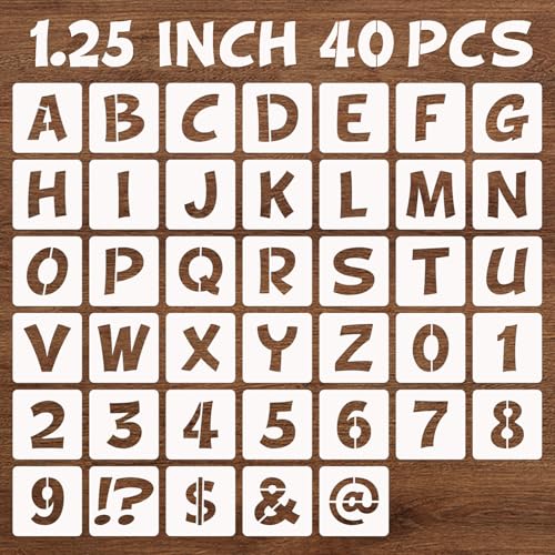 BAMIDELE 1.25 Inch Letter and Number Stencils, 40 Pcs Reusable Plastic Alphabet Spray Paint Stencils for Painting on Wood, Wall, Fabric, Rock, Chalkboard, Door Porch, Signage, DIY Craft Decoration - size: 1.25 Inch