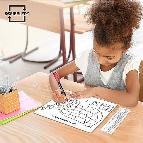 SCRIBBLEDO United States Map for Classroom Dry Erase Board for Kids Map of The United States 11”x14” White Board Teacher Student Classroom Learning Practice Travel USA Whiteboard