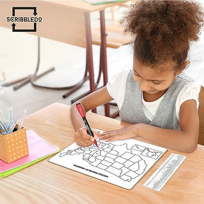 SCRIBBLEDO United States Map for Classroom Dry Erase Board for Kids Map of The United States 11”x14” White Board Teacher Student Classroom Learning Practice Travel USA Whiteboard