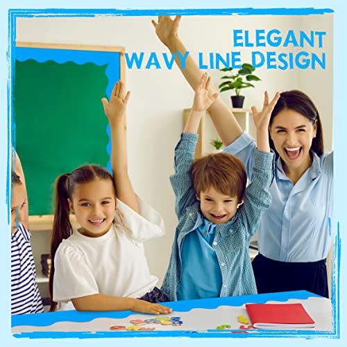 60 Feet Bulletin Board Borders, Pure Blue Scalloped Rolled Border Trim with Wavy Line Design for School, Classroom & Offices - color: Blue (60 Feet)