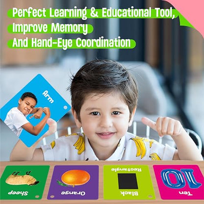 50 PCS Early Learning Flashcards, 7 in 1 Double Sided Cards- Alphabet, Numbers, Foods, Animals, Shapes, Colors with 2 Reclosable Rings, Learning Tool for Pre-K Kindergarten Toddlers - style: Early Learning Flashcards