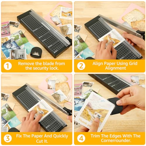 12-Inch Heavy Duty Guillotine Paper Cutter, Small Paper Trimmer, 8-10 Sheet Capacity, Precision Slicer for Crafting, Photos, Cardstock, Guillotine Style for Home & Office - Black