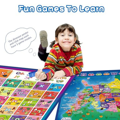 Bilingual Interactive for Kids Talking USA Map Alphabet Poster for Toddlers Learning and Educational Toys,Talking Educational Chart for Ages 3 to 12 Years Old,Learning ABC Letters for Preschool/Gift - style: USA Map & Alphabet Poster