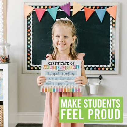 Award Certificates for Students -25 Certificate of Achievement Awards, Gold Star Certificate Paper, Preschool Graduation Certificates for Kids, Kindergarten Diploma, Star Student Honor Roll - style: Colorful Pencil