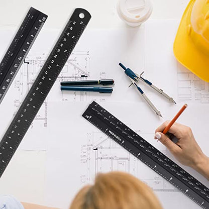 Architectural&Engineering Triangular Scale Ruler, 12 Inch Architectural Scale Ruler Set, Laser-Etched Aluminum with Stainless Steel Ruler for Architects, Students, Draftsman, Engineers (3 PCS) - style: Black-A&E&S
