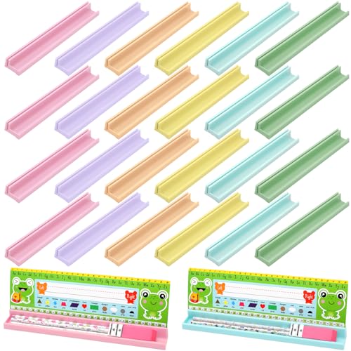 Jetec 24 Pcs Classroom Desk Name Plates Holder Index Cards Storage Classroom Name Tags School Student Desktop Helper Prop Adhesive and Removable Nameplate Stand Sign with Pen Holder(Macaron) - color: Macaron