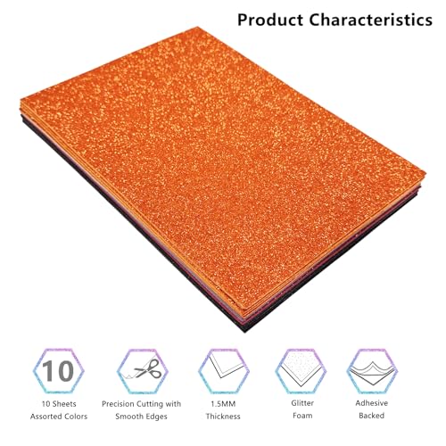 Jtnohx Glitter Foam Sheets with Adhesive Backing, Self Adhesive Eva Foam for Crafts, 7"×11.3" 10 Pcs Sticky Glitter Craft Eva Sheets for Arts Projects (Halloween) - color: halloween