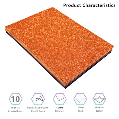 Jtnohx Glitter Foam Sheets with Adhesive Backing, Self Adhesive Eva Foam for Crafts, 7"×11.3" 10 Pcs Sticky Glitter Craft Eva Sheets for Arts Projects (Halloween) - color: halloween