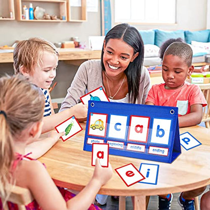 AKAYOK CVC Word Building Desktop Pocket Chart with 108 Phonics Flash Cards for Early Reading & Spelling | Alphabet Learning Tools for Preschool, Kindergarten, and Homeschooling - size: Alphabet