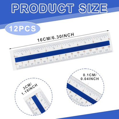 Kingdder 12 Pack Hardware Measuring Plastic Rulers, 15cm Bendable Plastic Rulers, Clear Easy-Read Markings with CM/MM to Inch Conversion Chart, for Classroom Office Home Handicraft