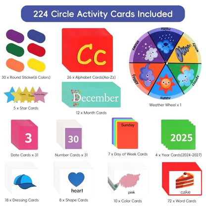 Circle Time Learning Center Classroom Pocket Chart, Circle Time Calendar Preschool Include 224 Cards, Educational Pocket Chart Material, Learning Calendar Weather Letter Counting Color Shape - color: Blue