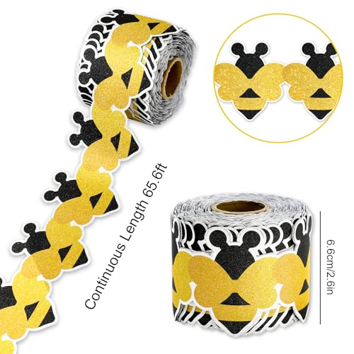 Whaline 65.6Ft Bee Bulletin Board Border Glitter Yellow Bee Die Cut Trim Border Roll for Summer Birthday Baby Shower Supplies - style: Cute Bee