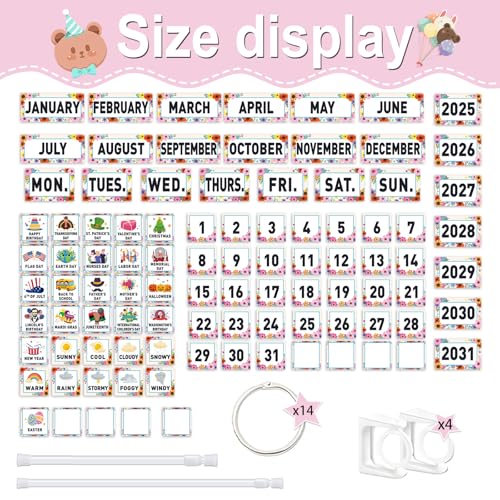 96 Cards Classroom Bulletin Board Decorations Set for Teachers,Flip Calendar with Holder for Classroom,Adjustable Calendar,Preschool Elementary Home Decor Supplies（Wildflowerst） - style: Wildflowers