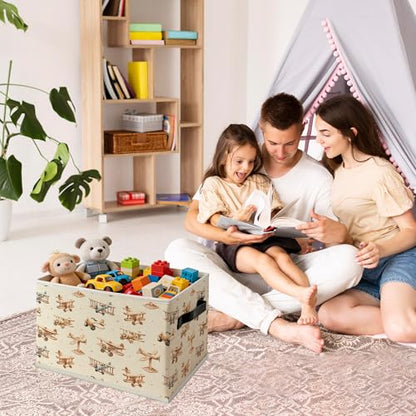 Airplane Nursery Foldable Storage Bins Box with Handles, Aircraft Kids Playroom Collapsible Organizer Basket for Kids Toddler Boy Nursery Bedroom Bathroom Clothes Toys Books - color: Colour 19