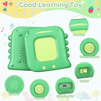 Talking Flash Cards,Kids Toddler Flash Cards with 240 Sight Words,Montessori Toys,Autism Sensory Toys,Speech Therapy Toys,Learning Educational Toys Gifts for Age 4 5 6 Years Old Boys and Girls - style: Dinosaur Green