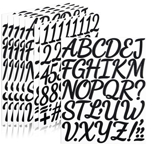 290 Pieces 2 Inch Self Adhesive Black Letter Number Stickers | Vinyl Alphabet Waterproof Letters Numbers for Mailbox, Bulletin Board, Poster, Classroom, Scrapbook and Outdoor (8 Sheets) - color: Black