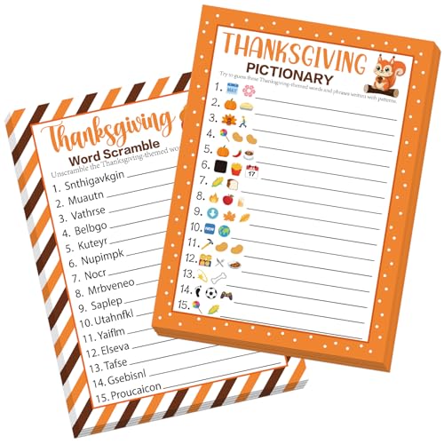 COCHIE 30 Players Thanksgiving Games for Family Party Adults Office Large Groups, Words Pictionary Game, Riddle Games, Word Scramble Game Fall Classroom Activities with Answer Key (Thanksgiving A) - style: Thanksgiving A