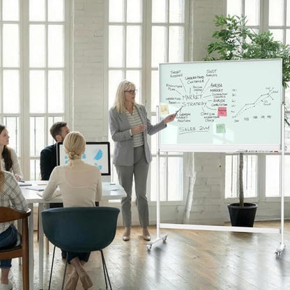 Tankee Rolling Whiteboard, 48x32 Inches Magnetic Glass Dry Erase Board with Stand, Standing White Board on Wheels, Large Glass Mobile Whiteboard for Office School Classroom Home Homeschooling - color: Magnetic Glass Board - W, size: 48"x32"