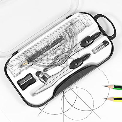 Vobou 10 Pieces Math Geometry Kit Set Student Supplies with Shatterproof Storage Box,Includes Rulers,Protractor,Compass,Eraser,Pencil Sharpener,Lead Refills,Pencil,for School and Drawings（Black） - color: Black