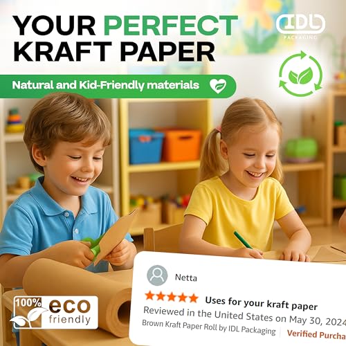 IDL Packaging 18" x 2160" (180 feet) Popular Pack Brown Kraft Paper Roll - USA-Made Perfect Craft Wrapping Paper for Packing, Moving, Shipping - 100% Recycled Natural Wrap Material - color: Brown, size: 18"x180' (#30 thick)