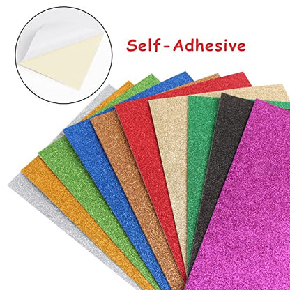 LOMIMOS 10 PCS Self Adhesive EVA Foam Paper Sheets,Colorful Glitter Paper for Handicraft Arts and Crafts DIY Project Classroom(8x12 in) - color: Adhesive Glitter