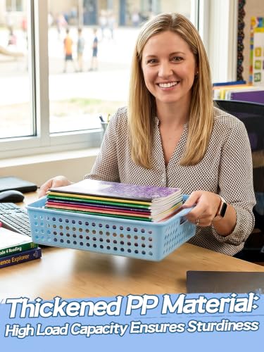 6 Pcs Thick Durable Turn in Trays Classroom - 14.2" X 10.5" Fits A4/ Letter Papers Organizer Storage Bins, Plastic Baskets for School Teachers Organization Boho Classroom Supplies