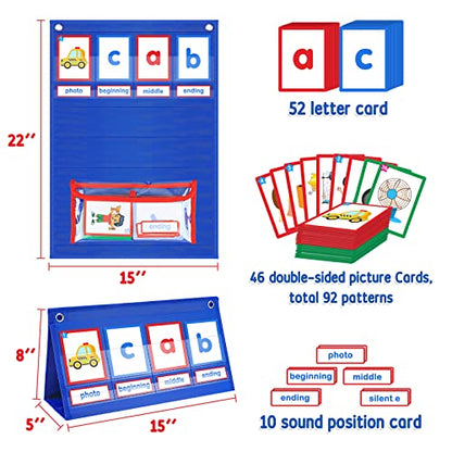 AKAYOK CVC Word Building Desktop Pocket Chart with 108 Phonics Flash Cards for Early Reading & Spelling | Alphabet Learning Tools for Preschool, Kindergarten, and Homeschooling - size: Alphabet