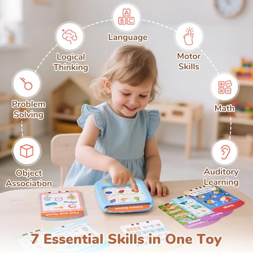 JoyCat Kids Learning Tablet, Phonics Talking Flash Cards, Learn to Read with 156 Pages, 40+ Themes, 600+ Words, 100+ Interactive Games, Screen-Free Toddler Learning Toys Gifts for 2-6 Year Old - style: Blue:English-Early Learning