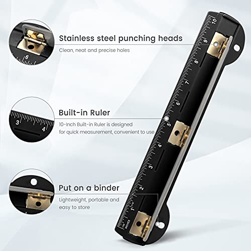 Eagle 3 Hole Punch, Portable Ring Binder 3 Hole Punch, Paper Puncher with Integrated Ruler, 5 Sheets Capacity, for Ring Binders, Office and School Supplies (Black) - color: Black