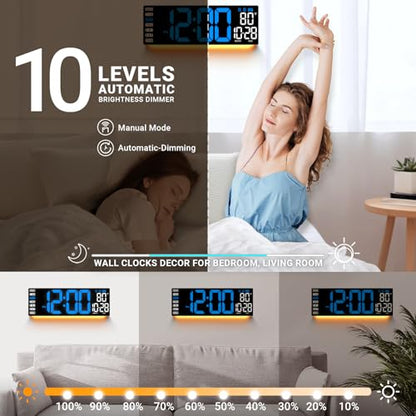 16.5" Large Digital Wall Clock with Remote Control, Auto-Dimming LED Display with Date Temp, Big Number Wall Mount Decor Clock for Seniors, Classroom, Dorm, Home, Office, Gym Blue