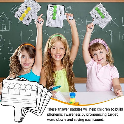 Seajan 12 Pcs Paddle Set Education Dry Erase Double Side Handheld Answer Board with Magnetic Counters Discs Phonemic Awareness Phonics Games Toy for Students Kids Teaching (Classic Color) - color: Classic Color