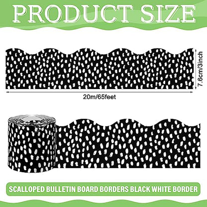 Zonon 65 Feet Bulletin Board Borders Black and White Polka Dots Striped Grid Borders Decorative Straight Scalloped Wavy Rolled Trim Classroom Back to School Decor(Wavy White Dot) - style: Wavy White Dot