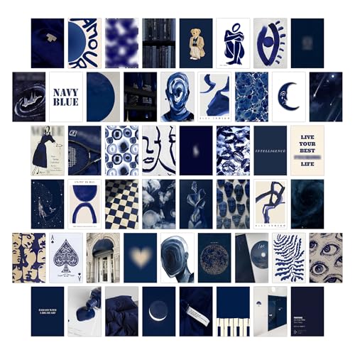 Wall67 Navy Blue Wall Collage Kits, 50 Pcs 4x6 Inch Aesthetic Wall Art Prints, Modern Navy Room Decor for Bedroom, Living Room, Office - color: Navy Blue
