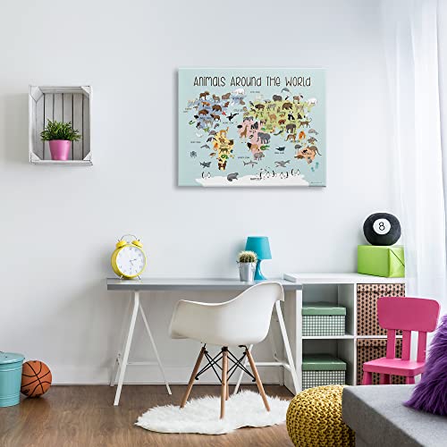'Animals Around The World Map'| Canvas Art | Stupell Industries | 40 x 30 Inches, Easy to Hang and Sturdy, Made in USA, by Stephanie Workman Marrott - size: 40"L x 30"W