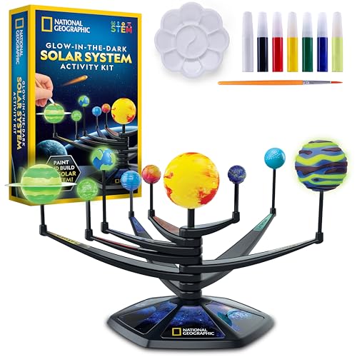 National Geographic Glow-in-the-Dark Solar System Model Kit for Kids - Build & Paint a 3D Planetary Model with Movable Arms, STEM Projects for Kids Ages 8-12, Space Themed Bedroom Decor - style: Solar System Model