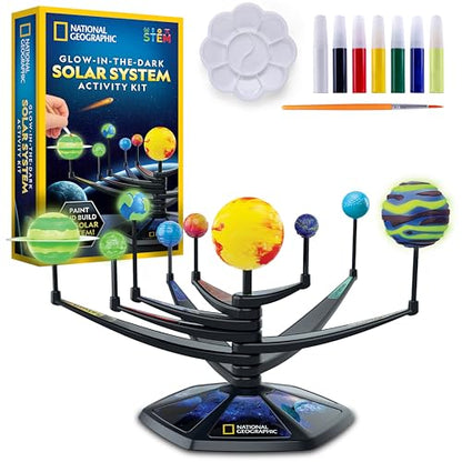 National Geographic Glow-in-the-Dark Solar System Model Kit for Kids - Build & Paint a 3D Planetary Model with Movable Arms, STEM Projects for Kids Ages 8-12, Space Themed Bedroom Decor - style: Solar System Model